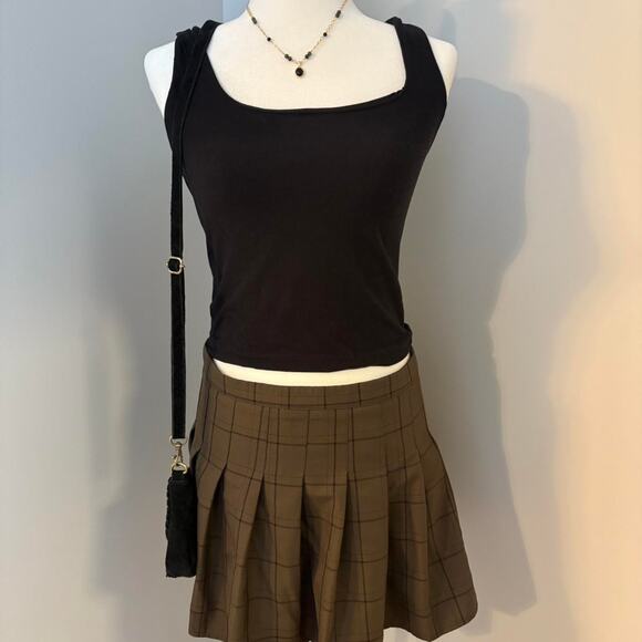 Brown Pleated Mini Skort – Plaid Y2K Schoolgirl Vibes - Picture 1 of 3